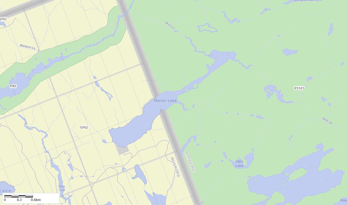 Crown Land Map of Marion Lake in Municipality of Lake of Bays and the District of Muskoka